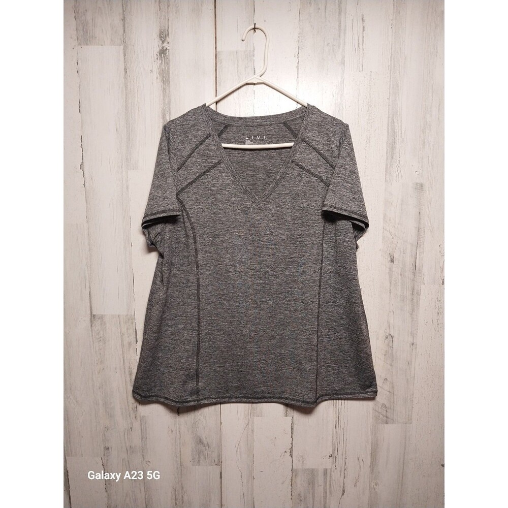 LIVI Activewear T Shirt Women 18/20 Gray Heather Short Sleeve Stretch Jersey Gym